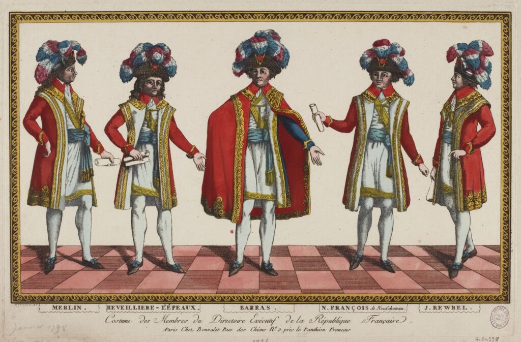 Costume des membres du Directoire exécutif de la République. Gravure de Bonvalet — Musée Carnavalet, Paris